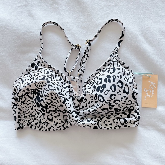 Kona Sol NWT Twist-Front Bikini Top size small 4-6 Women's Leopard swimsuit - Picture 3 of 12
